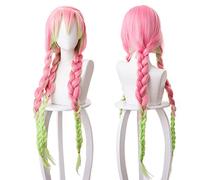 maysuwell Parrucca Anime per Donne Parrucche Cosplay Rosa verde treccia per Halloween, carnevale, Feste in Costume con Cappuccio per Parrucca