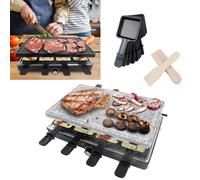 MAYTIIMO Raclette Grill da tavolo per 8 persone, 1400 W, con 2 piastre in granito e 2 piastre antiaderente, griglia elettrica in acciaio inox, per feste, Natale, campeggio, livelli di riscaldamento
