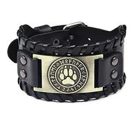 Mayting Braccialetto in pelle marrone e nero, stile punk, vichingo, lupo, orso, zampa, rune, norrene, bracciale largo da uomo in, Pelle Ecopelle (PVC) Pelle
