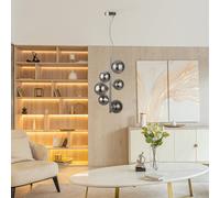 Lampadario Contemporaneo Dallas Metallo Cromo 6 Luci Diffusori Vetro Fumè