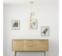 Lampadario Contemporaneo Dallas Metallo Oro 6 Luci Diffusori Vetro Cognac