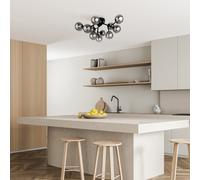 Plafoniera Contemporanea Dallas Metallo Nero 12 Luci Diffusori Vetro Nero Specchiato