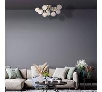 Plafoniera Contemporanea Dallas Metallo Oro 12 Luci Diffusori Cognac