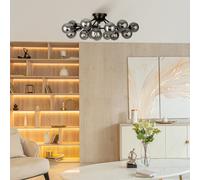 Plafoniera Contemporanea Dallas Metallo Nero 20 Luci Diffusori Vetro Specchiato