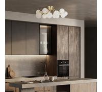 Plafoniera Contemporanea Dallas Metallo Oro 20 Luci Diffusori Cognac