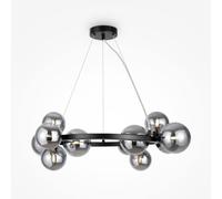 Lampadario Contemporaneo Dallas Metallo Nero 11 Luci Diffusori Vetro Specchiato