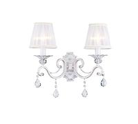 MAYTONI DECORATIVE LIGHTING Elegante Lampada da Parete, Applique Doppio, 2 luci, Vintage, Shabby Chic, Base in Metallo Bianco, Paralume in Stoffa Bianca, per 2 lampadine E14 40w non incl