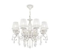 MAYTONI DECORATIVE LIGHTING Elegante Lampadario pendente da Soffitto, 8 luci, Altezza Regolabile, Design Shabby Chic, Metallo bianco, Paralume in Tessutto bianco, per 8 lampadine E14 40w non incl