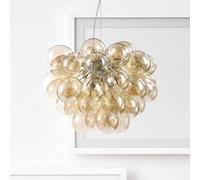 Lampadario Contemporaneo Baldo Metallo Nichel 8 Luci Diffusori Cognac