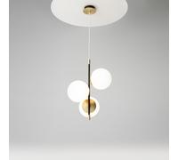 Sospensione Contemporanea Nostalgia Metallo Oro Opaco 3 Luci Diffusori Bianchi