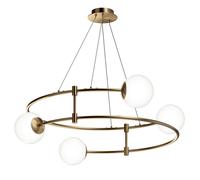 Lampadario Minimal Balance In Metallo Oro 4 Luci E Diffusori Sferici Bianchi