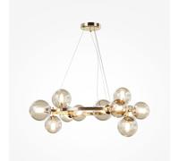 Lampadario Contemporaneo Dallas Metallo Oro 11 Luci Diffusori Vetro Cognac