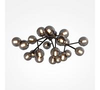 Plafoniera Contemporanea Dallas Metallo Nero 20 Luci Diffusori Vetro Specchiato