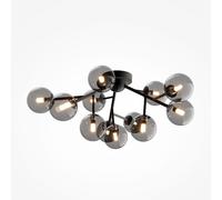 Plafoniera Contemporanea Dallas Metallo Nero 12 Luci Diffusori Vetro Nero Specchiato