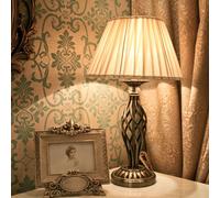 Lampada Da Scrivania Shabby Chic Grace Metallo Ottone Diffusore Organza Beige