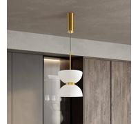 Maytoni lampada LED a sospensione Kyoto, oro/bianco, Ø 22 cm, vetro Maytoni