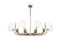 Lampadario Contemporaneo Rendez-Vous Metallo Ottone 10 Luci E Diffusori Bianchi
