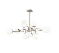 Lampadario Sospensione Erich In Metallo Nichel 12 Luci E Diffusori Bianchi