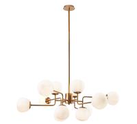 Lampadario Sospensione Erich In Metallo Oro Rosa 12 Luci E Diffusori Bianchi