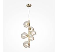 Lampadario Contemporaneo Dallas Metallo Oro 6 Luci Diffusori Vetro Cognac