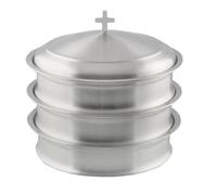 Mayur Exports Set di vassoi per comunione e chiesa, impilabili, 3 vassoi per comunione con coperchio per chiese, vassoio in acciaio inox con disco a 40 fori, finitura satinata (opaca)