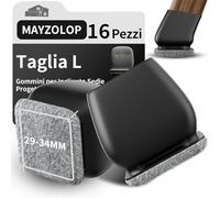 MAYZOLOP 16 Pezzi Gommini per sedia Quadrati con Grigio Feltrini, Silicone per Parquet, Tappi Inclinabili [Φ29-34mm]