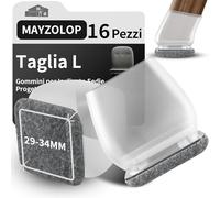 MAYZOLOP 16 Pezzi Gommini per Sedie, Cuscinetto Trasparente da 1,25inch Feltrini per Sedie Inclinabili Quadrati, Gommini per Sedie con Cuscinetti in Grigio Feltro, Senza Graffi, Senza Rumore