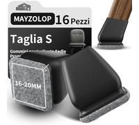 MAYZOLOP 16 tappi per gambe della sedia, colore nero, Ø 16-20 mm, gambe inclinate, feltro grigio, per pavimenti in legno duro, rettangolari, nessun rumore, nessun graffio