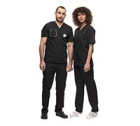 Mazalat - Set unisex per uniforme medica, con casacca e pantaloni, set di strofinacci medici, abbigliamento da lavoro, Nero S