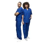 Mazalat - Set unisex per uniforme medica, con casacca e pantaloni, set di strofinacci medici, abbigliamento da lavoro, Blu M