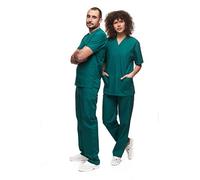 Mazalat - Set unisex per uniforme medica, con casacca e pantaloni, set di strofinacci medici, abbigliamento da lavoro, Verde XL