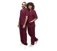 Mazalat - Set unisex per uniforme medica, con casacca e pantaloni, set di strofinacci medici, abbigliamento da lavoro, Bordeaux XXL
