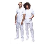 Mazalat - Set unisex per uniforme medica, con casacca e pantaloni, set di strofinacci medici, abbigliamento da lavoro, Bianco XL