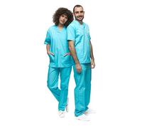 Mazalat - Set unisex per uniforme medica, con casacca e pantaloni, set di strofinacci medici, abbigliamento da lavoro, Azzurro XXL