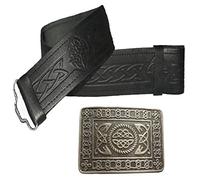 MAZE Cintura da kilt in pelle goffrata e design anticato con fibbia - Set di 2 pezzi Nero goffrato con fibbia antica di cardo. XXX-Large