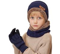 MAZELIKEHOOD Cappello Sciarpa Guanti per Bambino Set 3 Pezzi Invernale per Ragazzi Caldo Cappuccio Sciarpa e Guanti per Neve Regalo di Natale per Bambini 4-10 Anni