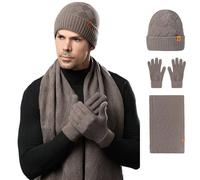 MAZELIKEHOOD Scarpa Cappello e Guanti Uomo 3 Pezzi Set Invernale Caldo Set Morbida con Guanti Touchscreen Cappello e Sciarpa Ideale Regalo per Uomo Natale o Compleanno