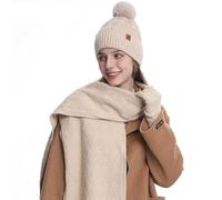 MAZELIKEHOOD Set Sciarpa Cappello Guanti Donna Inverno Caldo Cappello di Bobble con Sciarpa a Maglia e Guanti Tessuto Morbido e Comodo Accessori Moda Invernale Ideale per Regalo di Natale