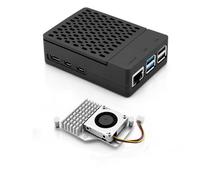 MazerPi Custodia per Raspberry Pi 5 con dispositivo di raffreddamento attivo ufficiale, involucro in plastica ABS con coperchio superiore rimovibile, pulsante di accensione, sfiato di scarico