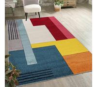 Mazovia Tappeto Geometrico Moderno - Pile corto - Tappeto morbido e colorato per soggiorno, camera da letto, sala da pranzo - Certificato OEKO-TEX - Tappeto a motivi geometrici colorati 80 x 150 cm