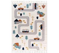 Mazovia Tappeto per Bambini - Beige, Auto, Strade - Modello 3D, Facile da Pulire - Tappeto per Camera dei bambini, Medio Pelo, Rettangolare con OEKO-TEX® Morbido - Crema - 80 x 150 cm