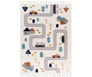 Mazovia Tappeto per Bambini - Beige, Auto, Strade - Modello 3D, Facile da Pulire - Tappeto per Camera dei bambini, Medio Pelo, Rettangolare con OEKO-TEX® Morbido - Crema - 140 x 200 cm