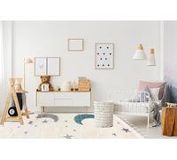 Mazovia Tappeto per Bambini - Beige, Stelle, Luna - Modello 3D, Facile da Pulire - Tappeto per Camera dei bambini, Medio Pelo, Rettangolare con OEKO-TEX® Morbido - Crema - 80 x 150 cm