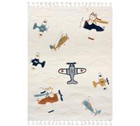 Mazovia Tappeto per Bambini Cameretta 80x150cm Crema Aereo Facile da Pulire | Tappeto Bimbi Bambine/Bambini Beige Antiallergico Adatto Agli Animali Resistente Ai Detergenti Riscaldamento a Pavimento