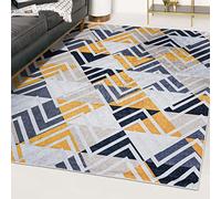 Mazovia Tappeto Salotto Moderno - Tapeto Stampato a Pelo Corto - Morbido Tappeto Camera da Letto - Antiscivolo Tapeto TOSCANA - Tappeto Salotto Motivo Geometrico - Grigio Giallo 160x230cm