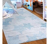 Mazovia Tappeto Salotto - Tapeto Stampato Pelo Corto - Morbido Tappeto Camera da Letto - Antiscivolo Tapeto EMMA - Tappeto Bambini Motivo Stelle - Blu Grigio 140x200cm