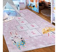 Mazovia Tappeto Salotto - Tapeto Stampato Pelo Corto - Morbido Tappeto Camera da Letto - Antiscivolo Tapeto EMMA - Tappeto Bambini Motivo Tabellone di Gioco - Rosa Pink 80x150cm