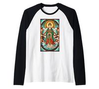 Mazu Dea del Mare Stained Glass Mitologia Cinese Maglia con Maniche Raglan