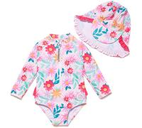 Mazuliso Baby Bambina UPF50+ Costume da Bagno Intero Maniche Lunga con Cerniera e Cappello(3VLBlumen,68-74 CM)
