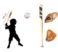 Mazza da Baseball in Legno con Guantone Palla Set Completo Baseball Mazza 60 CM